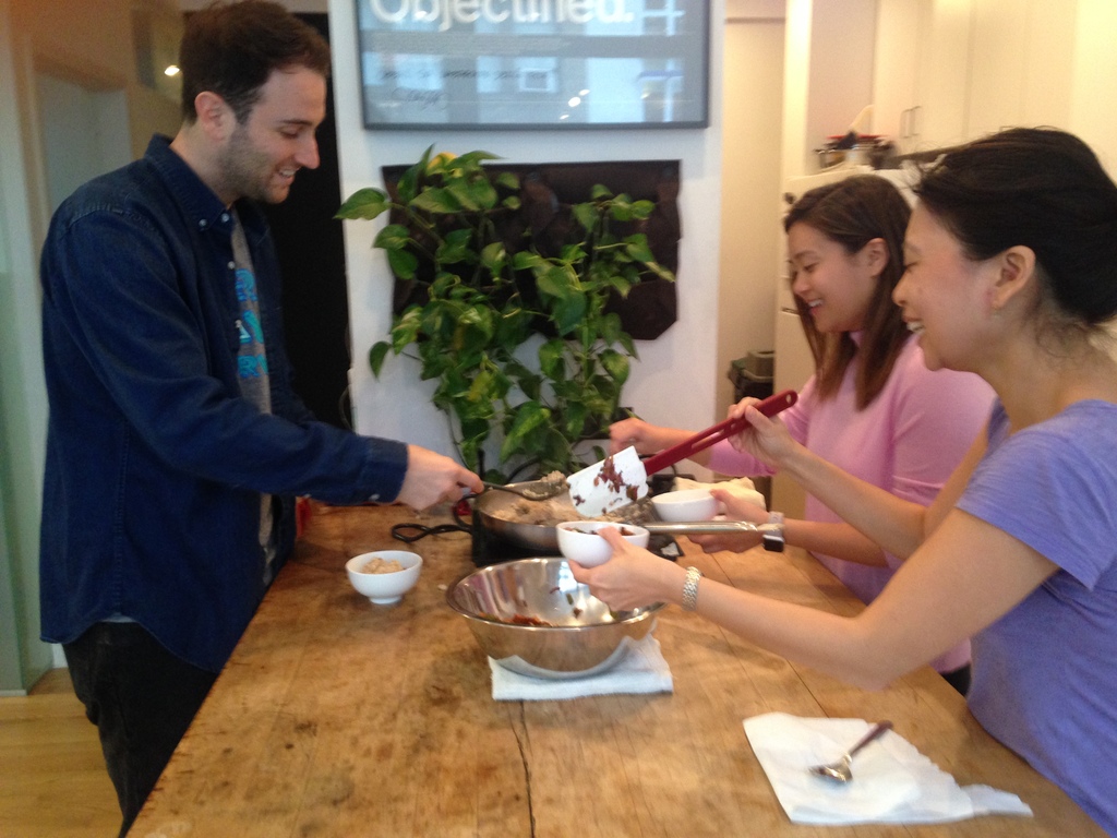 From left: Max, Karen and Debbie, trying out the prototype.